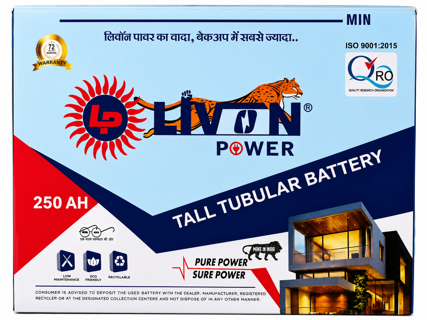 Livon Power 270Ah Tall Tubular Battery Long Backup Inverter Battery 72 month Warranty side - Image 6