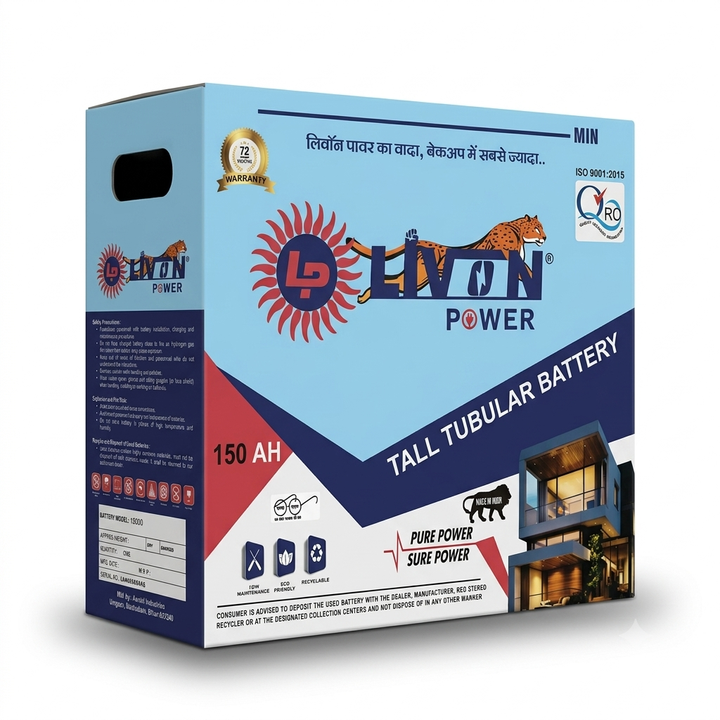 Livon Power 270Ah Tall Tubular Battery Long Backup Inverter Battery 72 month Warranty side - Image 4